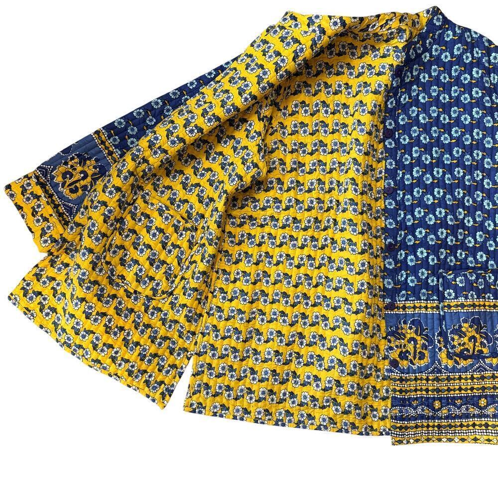 Reversible Quilty Handmade Chore Coat Large/XL Women's Blue Yellow - Picture 3 of 4